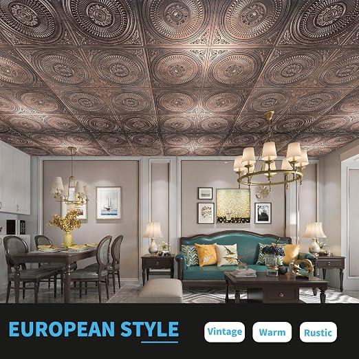 Art3d 12-Pack 2 x 2 ft Drop Ceiling Tiles for Interior Decor, Antique Copper