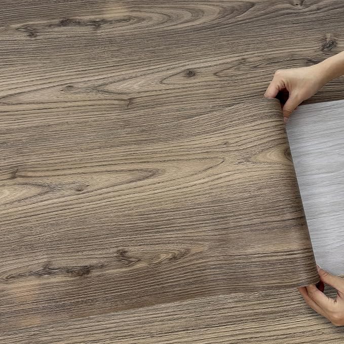 Lareko Wood Look Vinyl Flooring Roll,11.8"X197",Peel & Stick Floor Tile | Covers 16 Sq.Ft, Brown Walnut Self-Adhesive Floor Sheet ,Waterproof,Removable,Wide Plank DIY For renters and Home Decor