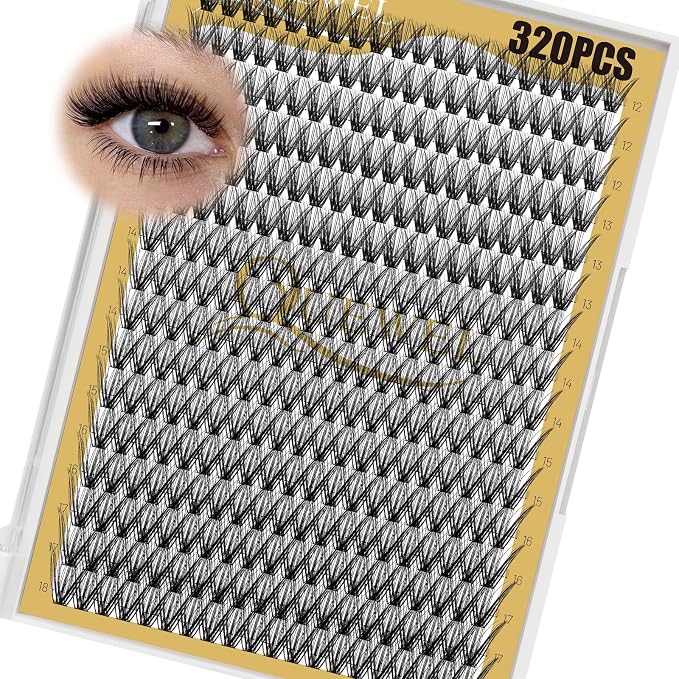 QUEWEL Lash Clusters 320Pcs 40D C Curl Lash Cluster Eyelash Extensions | Cluster Lashes Mix12-18mm Individual Eyelashes Clusters Wispy Lash Clusters Thin Band Soft to Use at Home(40D C Mix12-18)