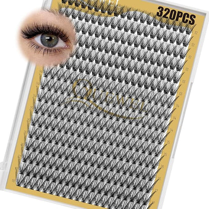 QUEWEL Lash Clusters 320Pcs 40D C Curl Lash Cluster Eyelash Extensions | Cluster Lashes Mix12-18mm Individual Eyelashes Clusters Wispy Lash Clusters Thin Band Soft to Use at Home(40D C Mix12-18)