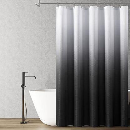 Shower Curtain 72 inches Long 6FT for Bathroom 1 Panel Black | Ombre Waffle, Shower Curtains with Hook, Water Repellent, Boho Farmhouse, Simple Modern Bath Decor, 60x72