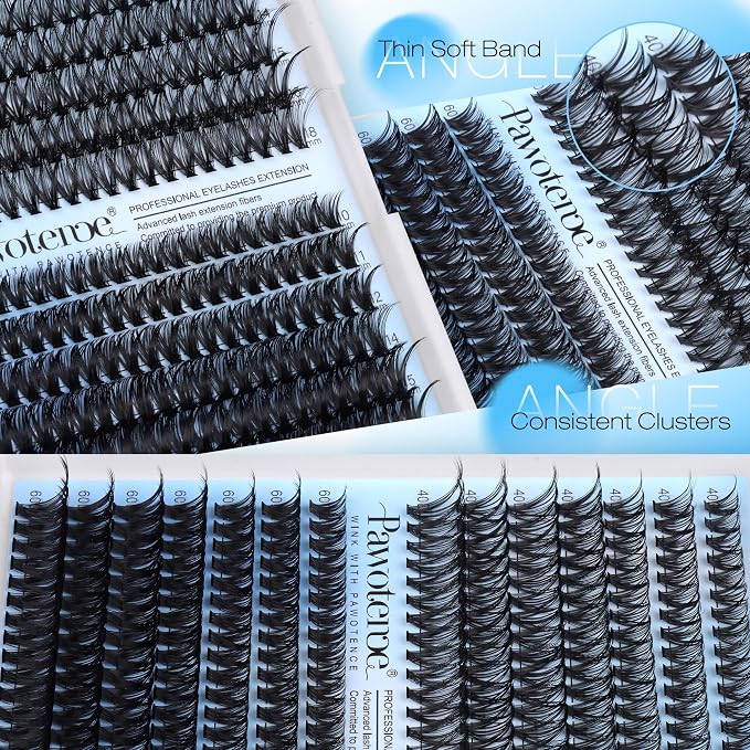 Lash Clusters Kit 40D 60D Lash Extension Kit 10-18mm Cluster Eyelash Extension Kit Individual Lashes 280pcs Eyelash Clusters with Lash Bond and Seal, Lash Tweezers for Self Use