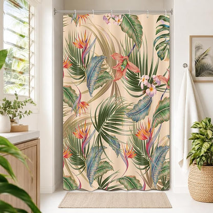 Tropical Shower Curtain, Colourful Leaves Floral Palm Leaf Hawaiian Botanical Plant Bathroom Decor, Waterproof Cloth Fabric Bath Curtain with Hooks 48 x 72 inch