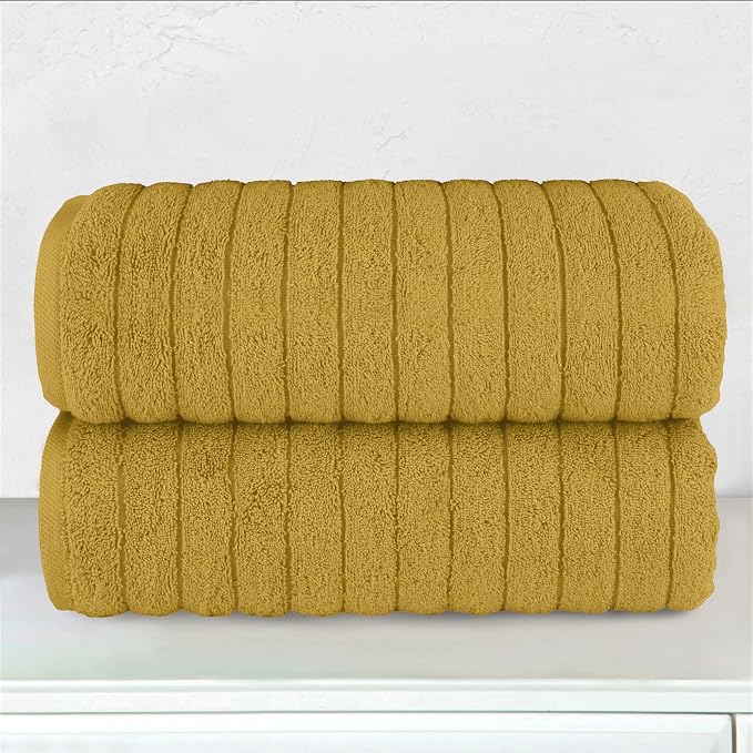 Elegant Comfort 100% Turkish Cotton Corduroy Ribbed Luxury Soft 2 Pack Bath Towels 27 x 54 Inch - Ultra Plush, Absorbent, Quick Dry, Hotel Spa Quality Towels for Bathroom Essentials, Gold