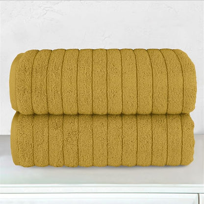 Elegant Comfort 100% Turkish Cotton Corduroy Ribbed Luxury Soft 2 Pack Bath Towels 27 x 54 Inch - Ultra Plush, Absorbent, Quick Dry, Hotel Spa Quality Towels for Bathroom Essentials, Gold