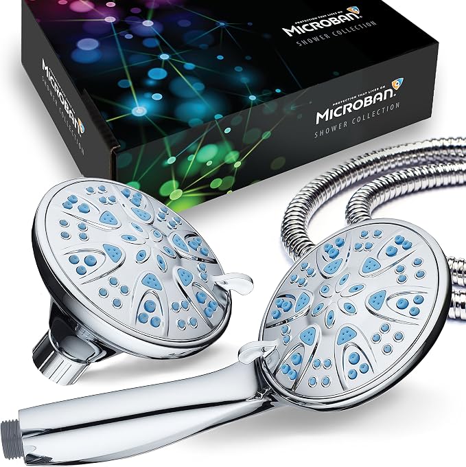 AquaDance Antimicrobial/Anti-Clog High-Pressure 30-setting Dual Head Combination Shower with Microban Nozzle Protection From Growth of Mold, Mildew & Bacteria for a Healthier Shower– Coral Green, 4 In