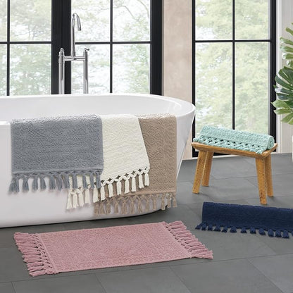 French Connection Nellore Bathroom Rugs, Woven and Beaded Mats, Durable Bath Rugs, Thick Bath Mats for Bathroom and Shower Rugs, 26" x 49", Black