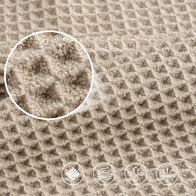 POLYTE 430 GSM Poly Blend Microfiber Quick Dry Waffle Bath Towel, 30x60 in | 4 Pack, Oversize, Lint Free, Body Towel
