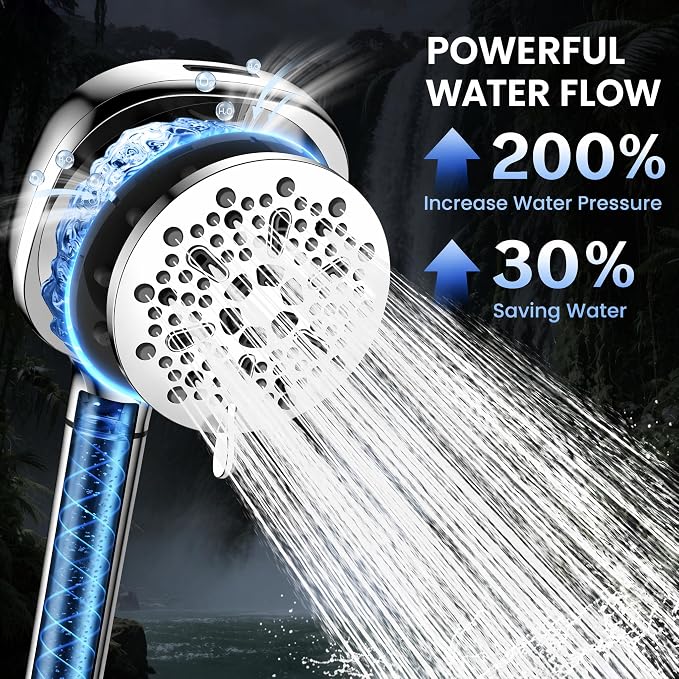 Filtered Shower Head with Handheld, High Pressure 8-mode Shower with Filter | Remove Chlorine for Hard Water, Reduce Dry Itchy Skin, Anti-clog Nozzles, Built with Power Wash, Extra Holder & Hose