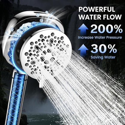 Filtered Shower Head with Handheld, High Pressure 8-mode Shower with Filter | Remove Chlorine for Hard Water, Reduce Dry Itchy Skin, Anti-clog Nozzles, Built with Power Wash, Extra Holder & Hose