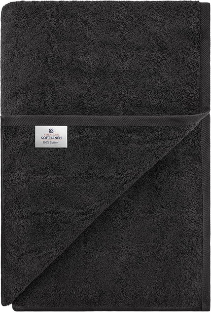 American Soft Linen 100% Cotton 600 GSM Turkish 40x80 Oversized Bath Towel Sheet, Extra Large Adult Towels for Bathroom, Black Bath Sheet