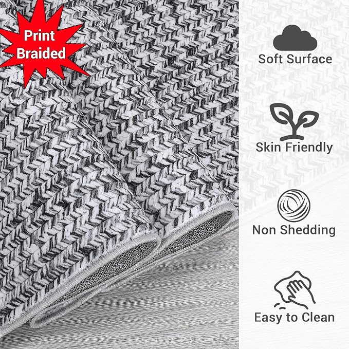 Washable Area Rugs 10x13 Modern Rugs for Bedroom Grey Rug Imitation Braided Soft Large Area Rug Non Slip Throw Rugs Stain Resistant Carpet for Nursery Dining Room Office 10'x13' Light Grey