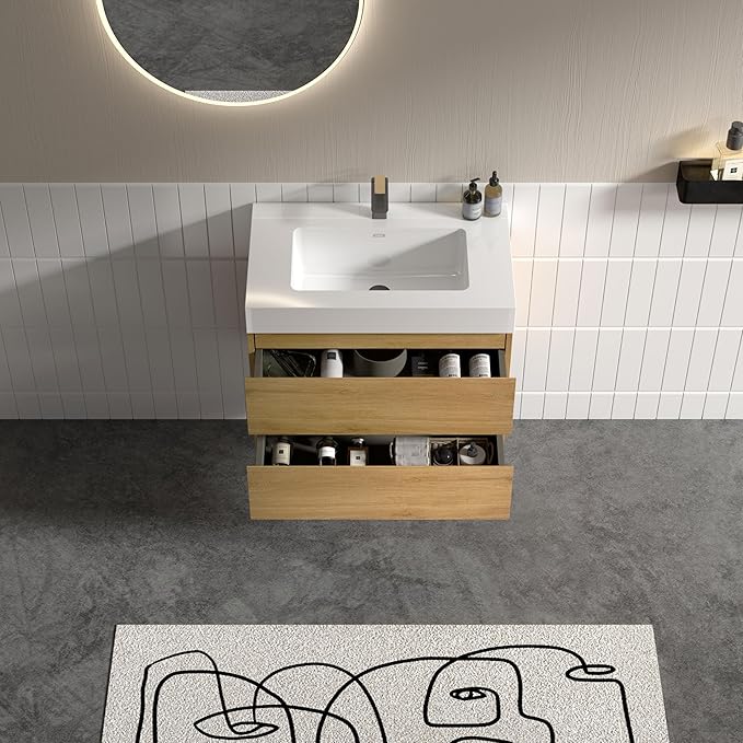 30" Floating Bathroom Vanity with Sink, Modern Bathroom Cabinet with Top and Soft Close Drawers, Spacious Storage for Small Space, Natural Oak - Lavanda Collection