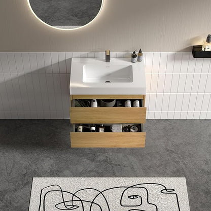 30" Floating Bathroom Vanity with Sink, Modern Bathroom Cabinet with Top and Soft Close Drawers, Spacious Storage for Small Space, Natural Oak - Lavanda Collection