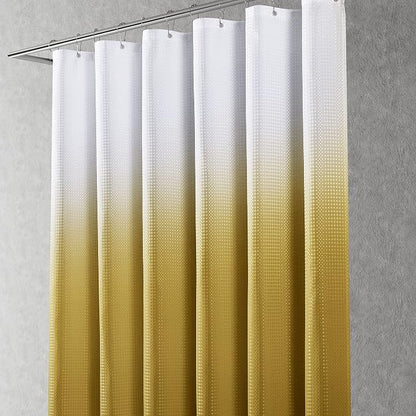 Shower Curtain 72 inches Long 6FT for Bathroom 1 Panel Gold | Ombre Waffle, Shower Curtains with Hook, Water Repellent, Boho Farmhouse, Simple Modern Bath Decor, 72x72
