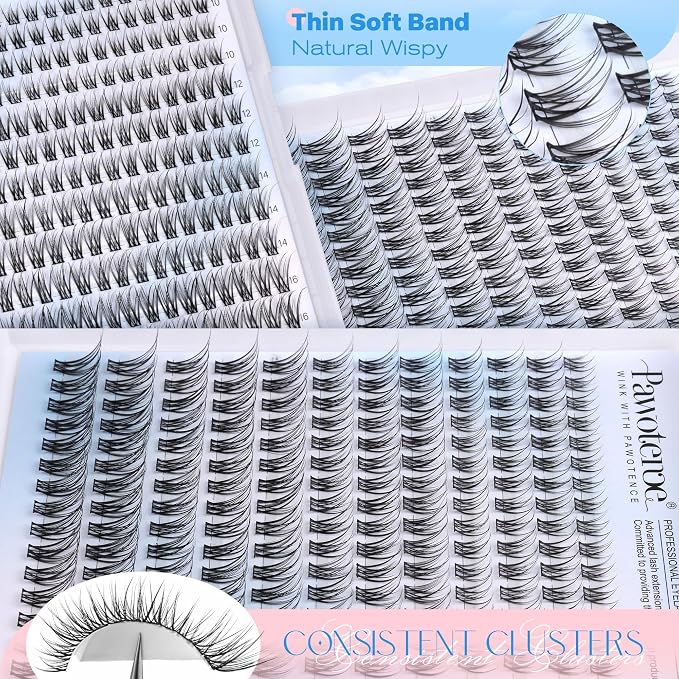 Lash Clusters Kit Wispy Lash Extension Kit Natural 180pcs Cluster Eyelash Extensions Kit Individual Lashes 8-16mm Eyelash Clusters Kit with Lash Cluster Bond Seal and Lash Tweezers