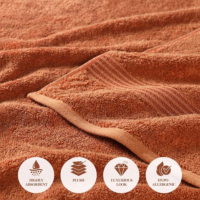Superior Egyptian Cotton 8-Piece Towel Set, Assorted Towels for Home Bathroom, Master Bath, Decor Essentials, Includes 2 Bath, 2 Hand, 4 Face Towels/Washcloths, Quick Dry, Absorbent, Caramel Brown