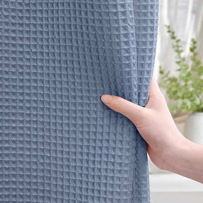 Stall Waffle Shower Curtain - Moonlight Blue Cotton Fabric Texture Heavyweight Shower Curtains for Narrow Bathroom,Washable,48Wx72L