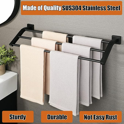 Alise GK9009 SUS304 Stainless Steel Bathroom Double Towel Bar Towel Rack Hanger (Matte Black, 24-Inch(3-Bars))