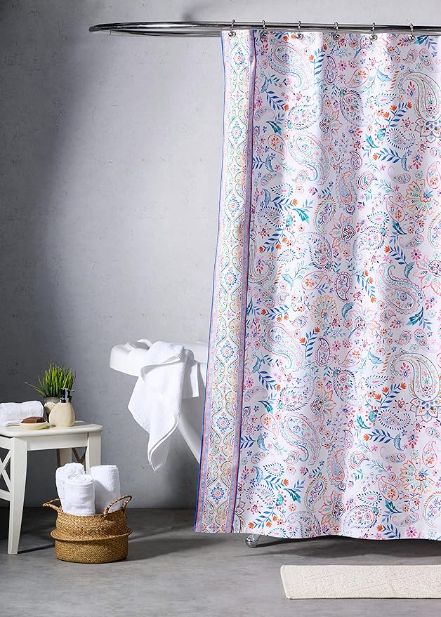 Maison d' Hermine Shower Curtain 100% Cotton One Panel 70"x72" Washable Fabric Shower Curtains for Bathroom, Easy Hanging with 12 Button Holes - Home Hotel Spa Easter Gifts (Indian Floral)