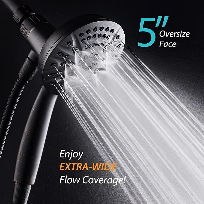AquaDance New Magnetic Docking 8-setting High Pressure Handheld Shower Head | Space-age Magnetic Guidance Bracket System, Giant 5-inch Face, Extra-long 72-inch Stainless Steel Hose - Bronze
