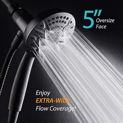 AquaDance New Magnetic Docking 8-setting High Pressure Handheld Shower Head | Space-age Magnetic Guidance Bracket System, Giant 5-inch Face, Extra-long 72-inch Stainless Steel Hose - Bronze