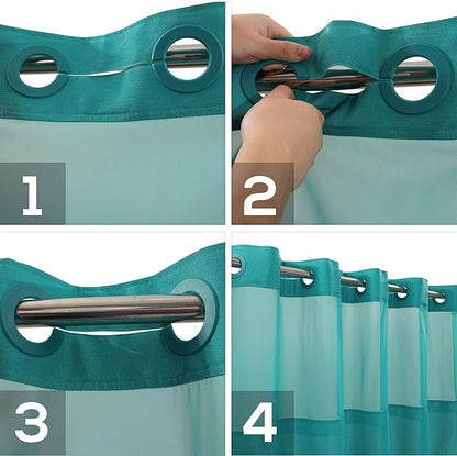 River Dream No Hook Slub Textured Shower Curtain with Snap-in PEVA Liner Set - 71" x 74"(72"), Hotel Style with See Through Top Window, Machine Washable & Water Repellent, Teal, 71x74