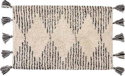 SKL Home Geo Diamond Bath Rug with Tassels, Anti-Slip, 20" x 30", Tan | 100% Cotton with Latex backing. Plush & absorbent. Modern boho design works in the bathroom, kitchen or any space.