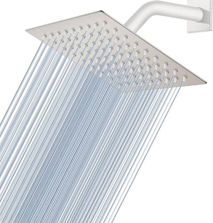 Midanya Square Rain Shower Head,High Pressure,Brushed Nickel 6 Inch | 360°Swivel,Ceiling or Wall Mount,Waterfall Full Body Coverage,Bathroom Remodel,Stainless Steel Large Rainfall Shower Head