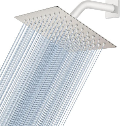 Midanya Square Rain Shower Head,High Pressure,Brushed Nickel 6 Inch | 360°Swivel,Ceiling or Wall Mount,Waterfall Full Body Coverage,Bathroom Remodel,Stainless Steel Large Rainfall Shower Head
