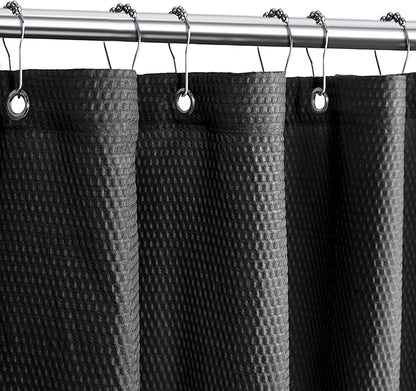 Tititex Solid Black Cloth Fabric Shower Curtain Liner with 2 Magnets - Texture Soft Hotel Quality Waterproof Shower Liner, Light-Weight & Machine Washable 72x72 inch