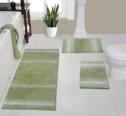 Home Weavers 100% Cotton Gradiation Collection Bathroom Décor | Washable Rug | Bathroom Mat | Kitchen Mat | Bathroom Rug Set | Bath Mat Set | Bath Floor Mat Non Slip, 3 Piece Set with Runner, Sage