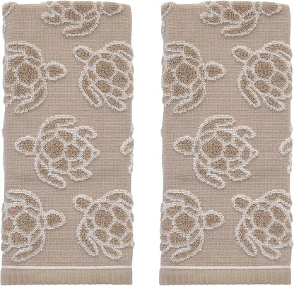 SKL Home Turtle Sculpted Hand Towel Set-2pc, 100% Cotton Jacquard, Taupe | Plush, absorbent & textured. For use in the bathroom, kitchen, or bar. Great for Airbnb, beach homes & coastal décor.