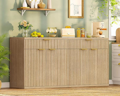 31.5" W Fluted Buffet Cabinet with Storage, Sideboard Cabinet, Coffee Bar Cabinet with 2 Doors and Adjustable Shelf for Living Room, Kitchen, Entryway, Natural