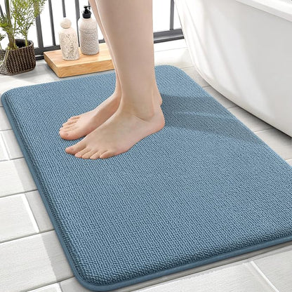OLANLY Memory Foam Small Bathroom Rugs 24x16, Absorbent Bath Mat, Airy Blue | Soft Quick Dry Bath Rugs, Non-Slip Carpet, Machine Washable Mat for Bathroom Floor, Tub and Shower, Home Decor Accessories