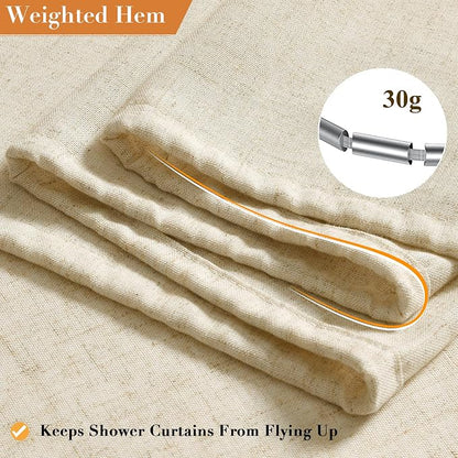 Linen Shower Curtain for Bathroom 72x72 Inch 1 Panel Beige Color | Weighted Fabric Shower Curtains with Hooks, Water Repellent, Neutral Rustic Boho Farmhouse, Simple Luxury Bath Curtain Decor
