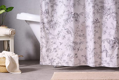 Maison d' Hermine Shower Curtain 100% Cotton One Panel 70"x72" Washable Fabric Shower Curtains for Bathroom, Easy Hanging with 12 Button Holes - Home Hotel Easter Gifts (Jouy Paradise - Grey)