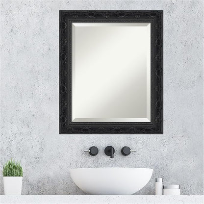 Amanti Art Black Bathroom Mirror for Over Sink, 24x20 Filigree Gloss Black Rectangle Vanity Mirror, Small Traditional Frame, Hangs Horizonally and Vertically, Bathroom Wall Decor, Beveled Edge