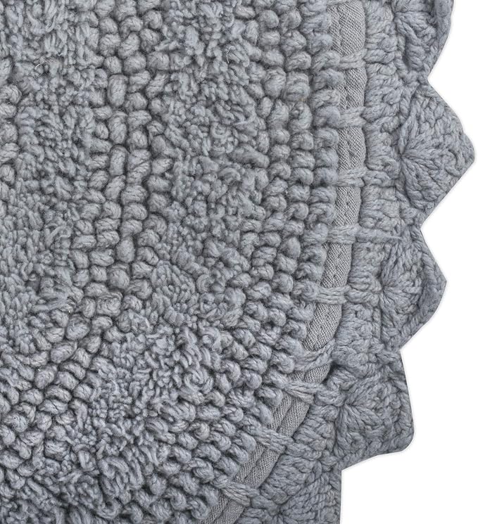DII Crochet Collection Reversible Bath Mat, Large Oval, 21x34, Gray