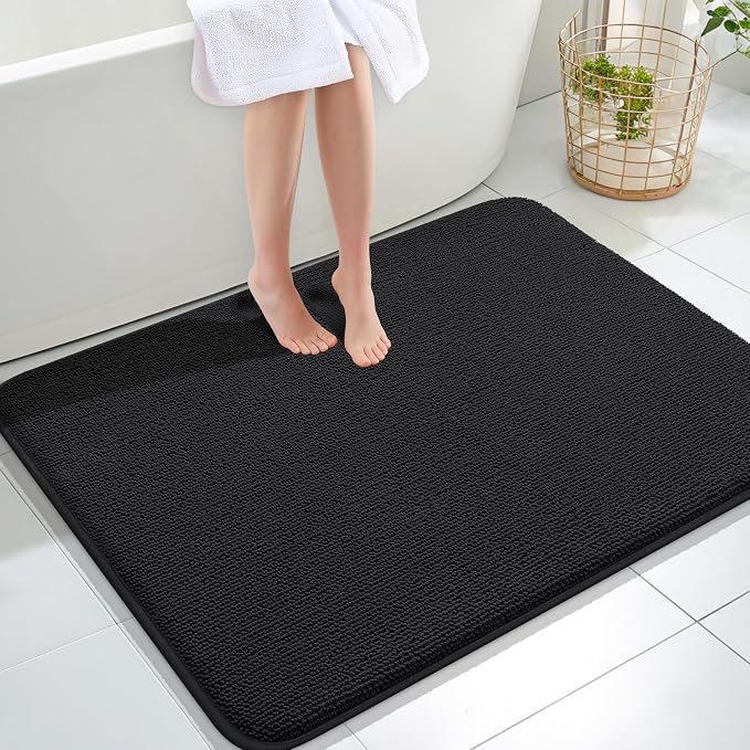 OLANLY Memory Foam Large Bathroom Rugs 40x32, Absorbent Bath Mat, Black | Soft Quick Dry Bath Rugs, Non-Slip Carpet, Machine Washable Mat for Bathroom Floor, Tub and Shower, Home Decor Accessories