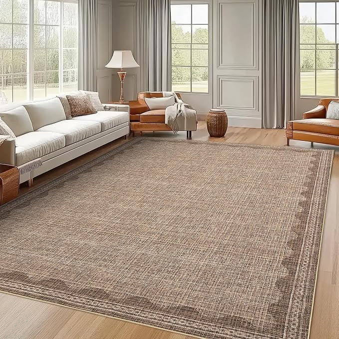 Garvee Living Room Rug 4x6 Washable Rug Modern Bordered Bedroom Rugs Coffee | Ultra Soft Non Slip Lightweight Floor Cover Low Pile Stain-Resistant Foldable Accent Carpet for Living Room Nursery Dorm