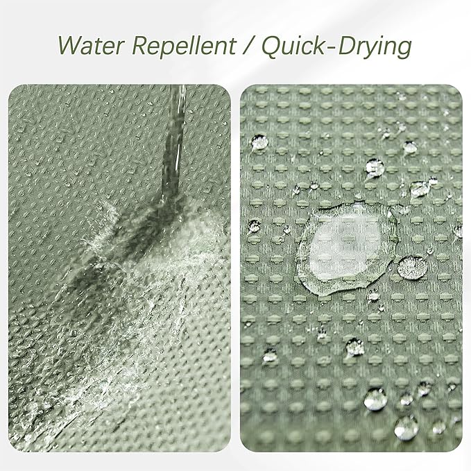 Sage Green Shower Curtain - Waffle Weave Fabric Heavy Duty for Bathroom, Water Repellent Weighted 256GSM Hotel Quality Machine Washable Bath Curtains with 12 Hooks, 72Wx72H
