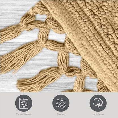 Jean Pierre - Ricardo Bath Mat, Woven Fringe Bathroom Rugs, 100% Cotton, Premium Bathroom Decor - Measures 17" x 31" - Linen