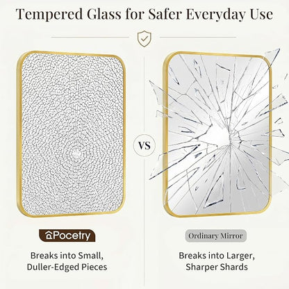 30x36 Inch Brushed Gold Rounded Rectangle Bathroom Vanity Mirror | For Over-Sink Bathrooms, Corrosion-Resistant Aluminum Frame, Slim Front Profile, Two-Way Mount, Protective Packaging