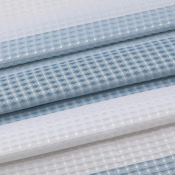 Dainty Home Waffle Weave Waterproof Shower Curtains for Bathroom, Blue 70 icnhes, Extra Long Shower Curtain, Waterproof Fabric 12 Roller Ball Hooks