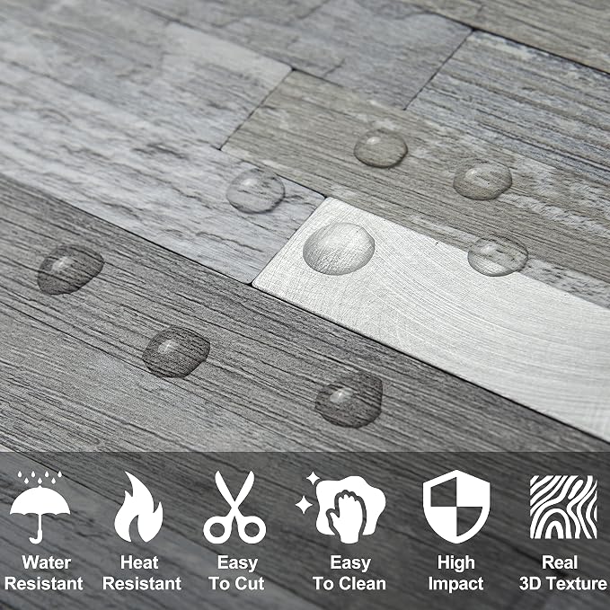 DICOFUN Peel and Stick Backsplash Wall Tiles, 1 Sheet Distressed Wood PVC Kitchen Backsplash Peel and Stick