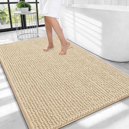 OLANLY Thick Chenille Large Bathroom Rugs 40x32, Absorbent Bath Mat, Beige | Soft Bath Rugs, Rubber Backing, Machine Wash Dry, Bath Mats for Bathroom, Tub and Shower, Home Decor Accessories