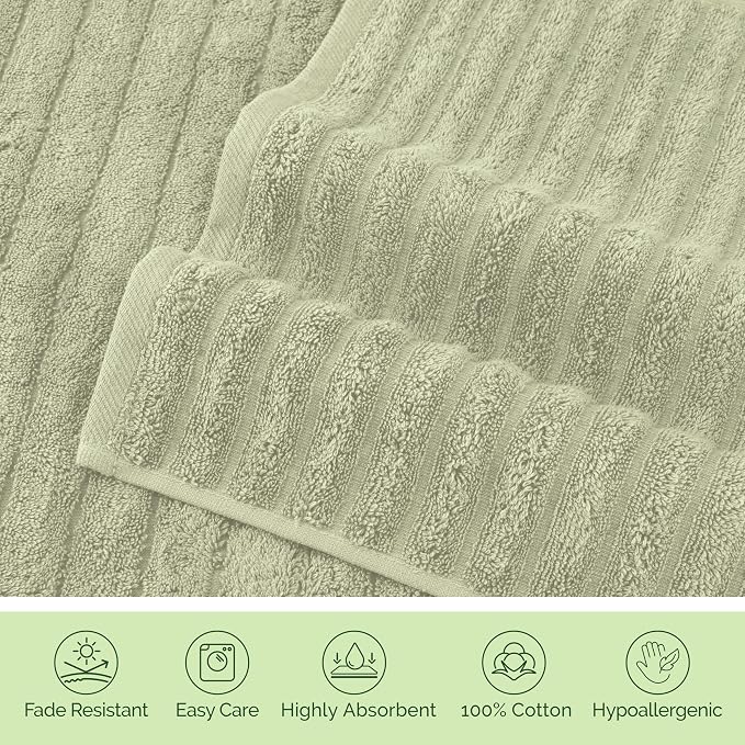 Elegant Comfort 100% Turkish Cotton Corduroy Ribbed Luxury Soft 2 Pack Bath Towels 27 x 54 Inch - Ultra Plush, Absorbent, Quick Dry, Hotel Spa Quality Towels for Bathroom Essentials, Mint Green