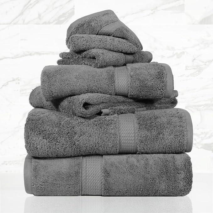 SUPERIOR Egyptian Cotton Ultra Plush & Absorbent, 6 Piece Set, Charcoal | Quick Dry, Soft Luxury Towel Set, Bath Essentials, Guest Bath, Spa, 2 Bath, 2 Hand, 2 Face Towels, Madeline Towels