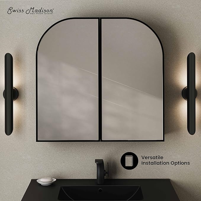 Swiss Madison Porte 32 x 31 Arched Recessed/Wall Mount Medicine Cabinet with Mirror in Black